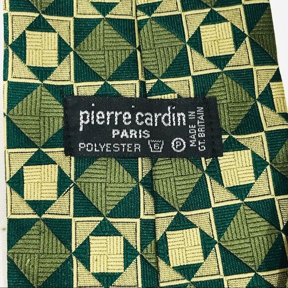 Pierre Cardin Square Shapes Tie Green Gold - Picture 4 of 5